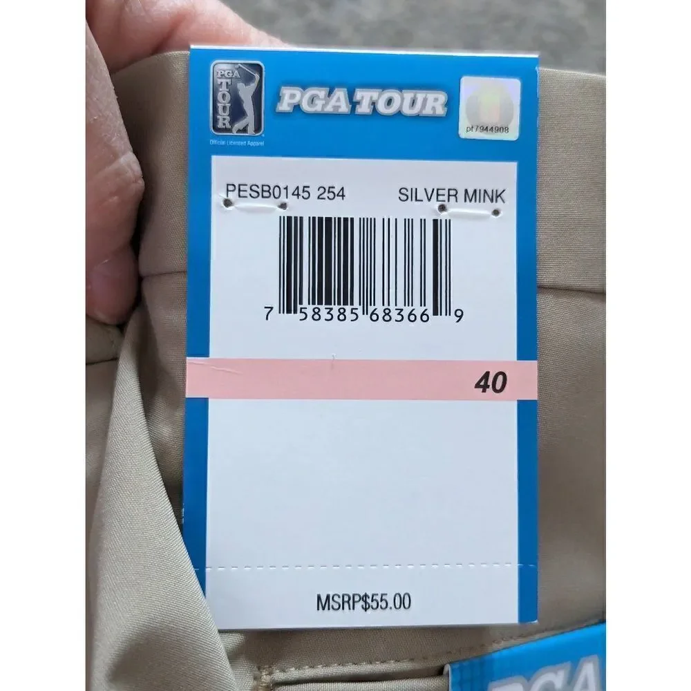 PGA Tour Mens Tan UPF 50+ Flat Front Lightweight Golf Shorts Size 40 NWT